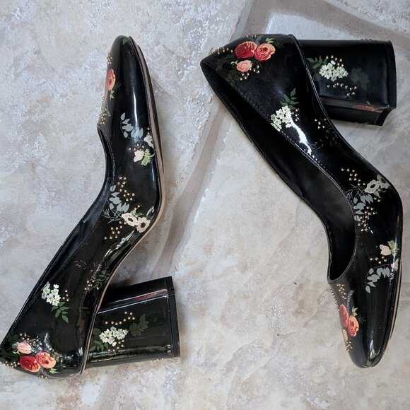 Zara Floral Patent Leather Heels, Size 39 - Picture 2 of 7